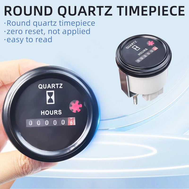 Flylin عداد ساعات كواتز AC/DC 12-36V، عداد ساعات دائري مع أطراف توصيل، عداد ساعات بحري للقوارب للسيارات ATV UTV الثلجية والجرارات والمولدات - Image 4